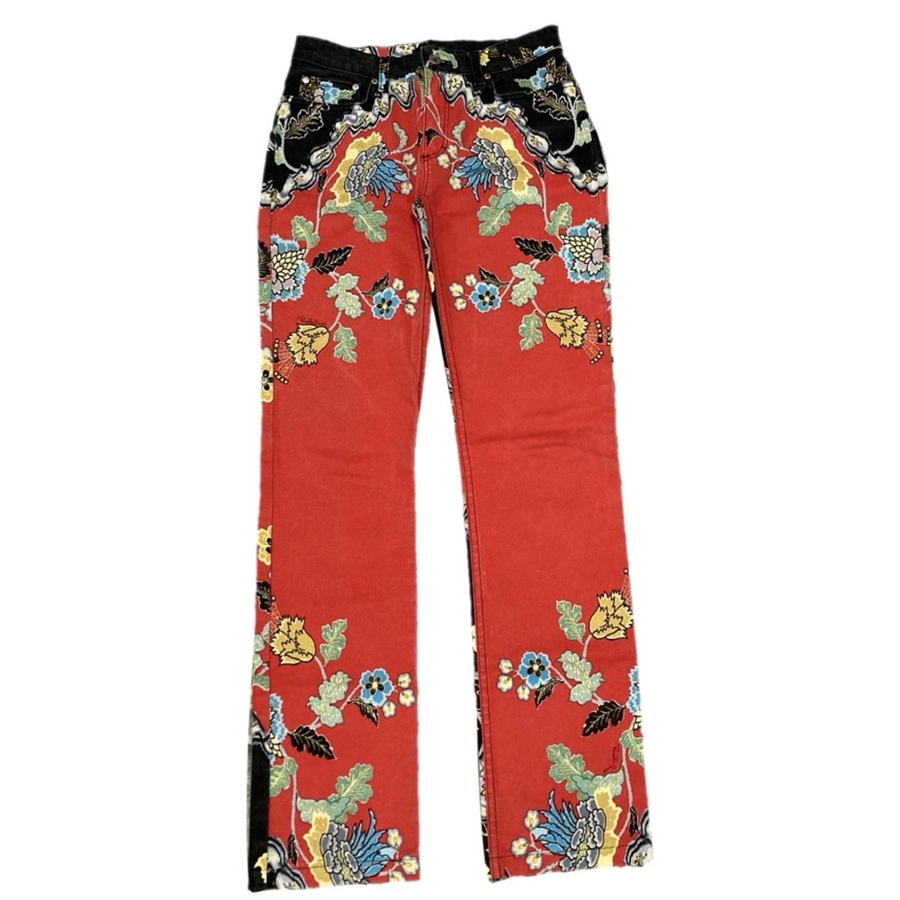 Sold
Roberto Cavalli 2003 Chinoiserie Floral Red Jeans